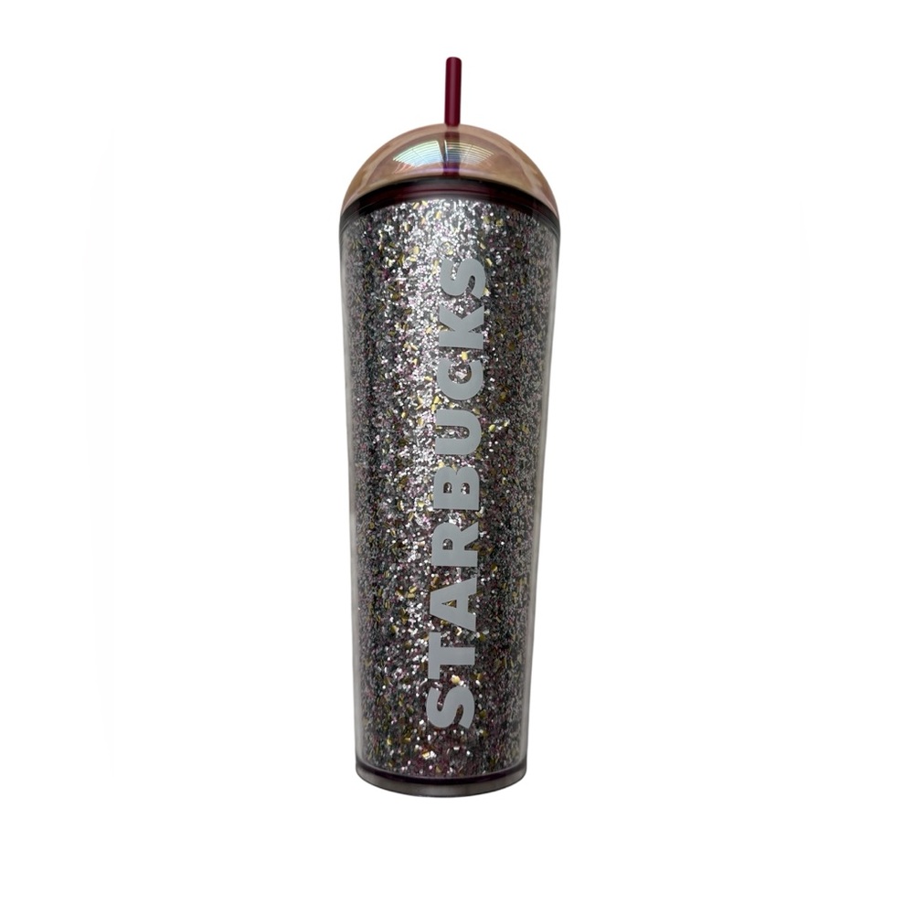 24 oz Starbucks gold glitter tumbler with holo dome lid